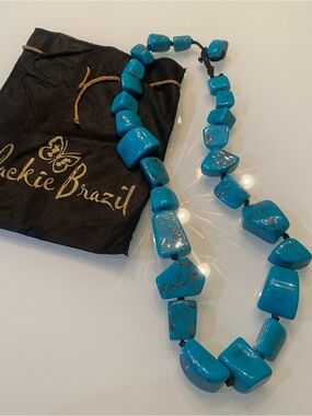 EUC Jackie Brazil Resin Statement Necklace Faux Turquoise Gold Flakes